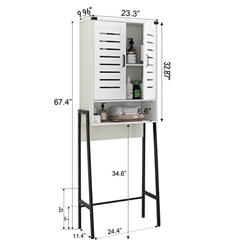 Over Toilet Storage Cabinet with 2-Door Blinds, Freestanding Space Saver with Organizer, White