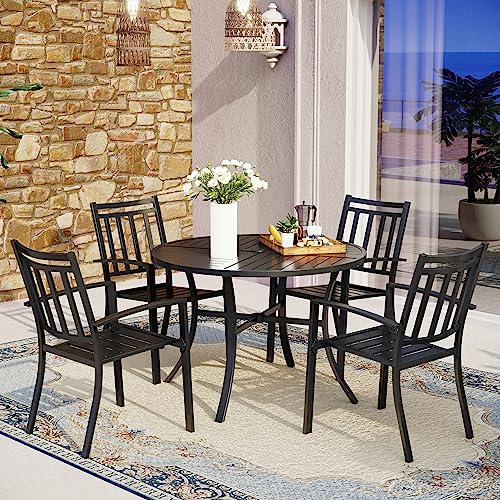 MFSTUDIO 2 Piece Black Patio Dining Chairs,Stackable Outdoor Metal Mesh Chairs with Armest for Garden, Poolside, Backyard, Bistro, Supports 350 lbs