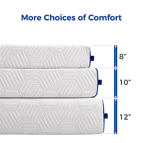 EGO Blue 12 Inch Twin Memory Foam Mattress, Bed in a Box, Green Tea and Cooling Gel Infused, CertiPUR-US Certified, Made in USA, Medium-Plush, 38”x75”x12”, White