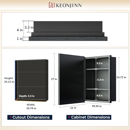 Keonjinn 24” x 30” Brushed Nickel Bathroom Medicine Cabinets with Mirror, Recessed or Surface Wall-Mounted Aluminum Alloy Framed Beveled Bathroom Mirror, Silver Bathroom Mirror with Storage Cabinet