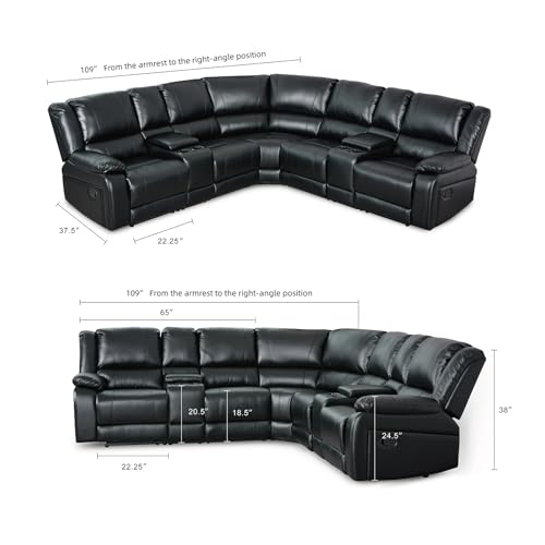 LY&S Home Collection Sectional Reclining Sofa, Sectional Couches for Living Room, Modular PU Leather Manual Recliner Sofa Livingroom Furniture Sets (Black)
