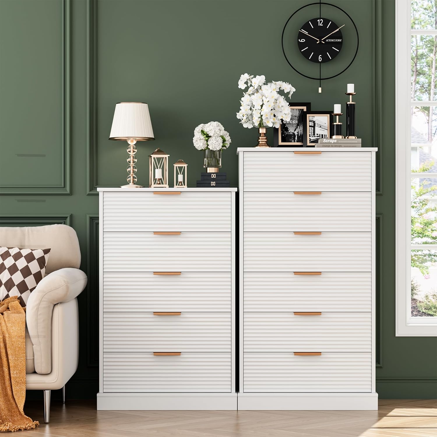 6 Drawer Dresser, Tall White Dresser with Large Storage Space, Modern Chest of Drawers with Handles, 6 Large Capacity Vertical Dressers for Home & Office