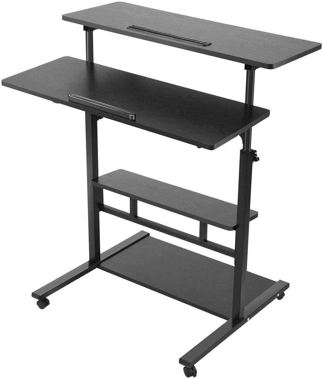 JHUS Height Adjustable Lift Mobile Computer Desk Laptop PC Table Shelf Wheel Home Office Office Furniture Standing Desk Computer Desk Stand up Desk Gaming Desk Standing Desk Office Desk Portable