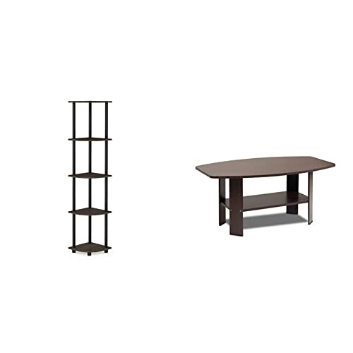 Furinno Turn-N-Tube Corner Display Rack and 3-Tier Compact Shelf Unit, Dark Cherry/Black