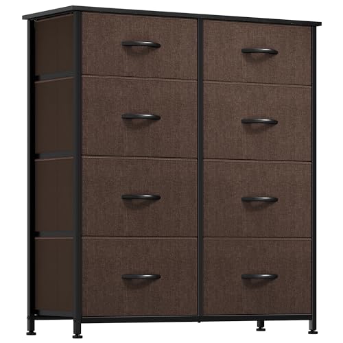 YITAHOME 8 Drawers Fabric Dresser - Storage Tower Unit Organizer Unit for Living Room & Closets - Sturdy Steel Frame & Easy Pull Fabric Bins (Coffee)