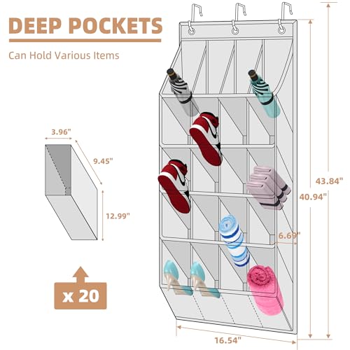 STORAGE MANIAC Over the Door Shoe Organizer, 2 Pack Hanging Shoe Organizer, 20 Large Pockets Shoe Storage Rack Organizer for Closet and Dorm Narrow Door Shoe Storage, Black