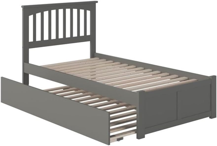 BOWERY HILL Traditional Wood Twin XL Platform Bed with Trundle in Gray