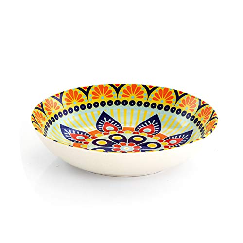 Elama Multicolored Round Stoneware Mandala Pattern Dinnerware Set, 16 Piece, Green