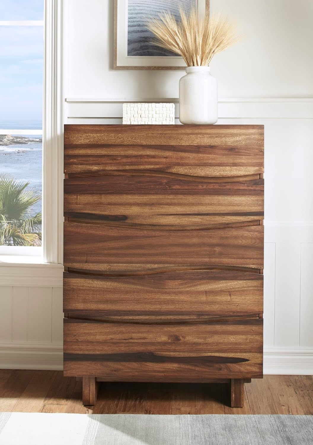 Modus Furniture Solid Wood Chest, Ocean - Natural Sengon, 5-Drawer