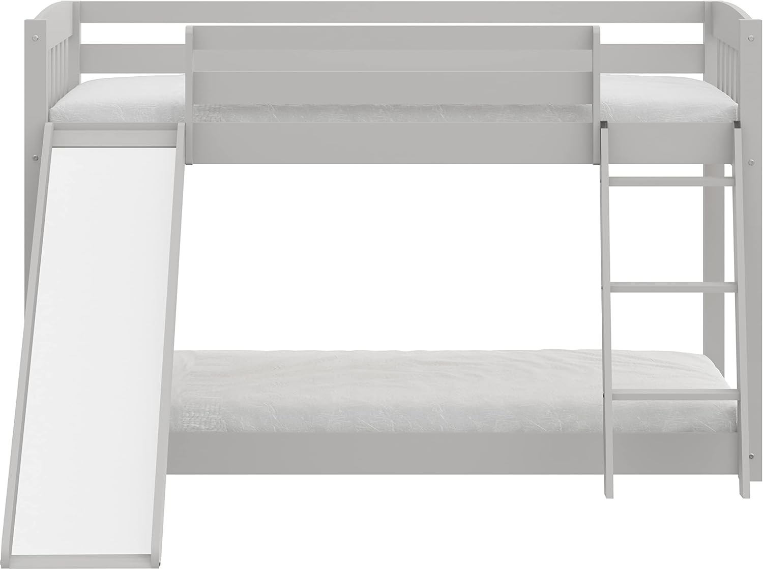 Kids Bunk Bed Twin Over Twin with Slide and Stairs, Heavy Duty Solid Wood Twin Bunk Beds, Toddler Bed Frame with Safety Guardrails, Grey
