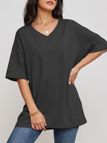 ATHMILE Womens Oversized T Shirts V Neck Tees Half Sleeve Cozy Comfy Tunic 2024 Y2K Tops Casual
