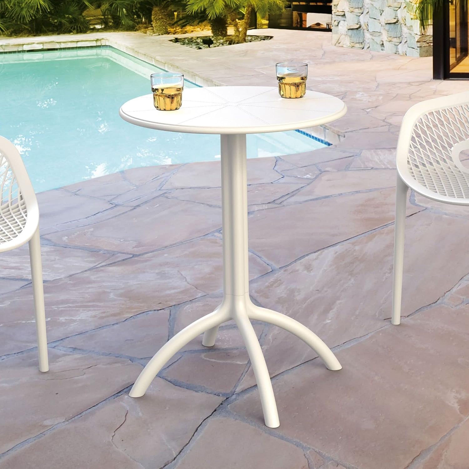 CC Home Furnishings 29 inches White Durable Round Outdoor Patio Dining Table