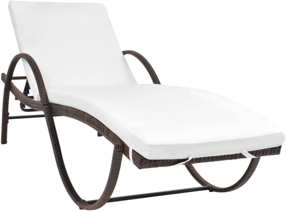 Sun Lounger with Cushion & Table, Garden Chair Patio Lounge Backyard Seating Beach Recliner Suitable for Deck Balcony Beach Bistro Poly Rattan Brown