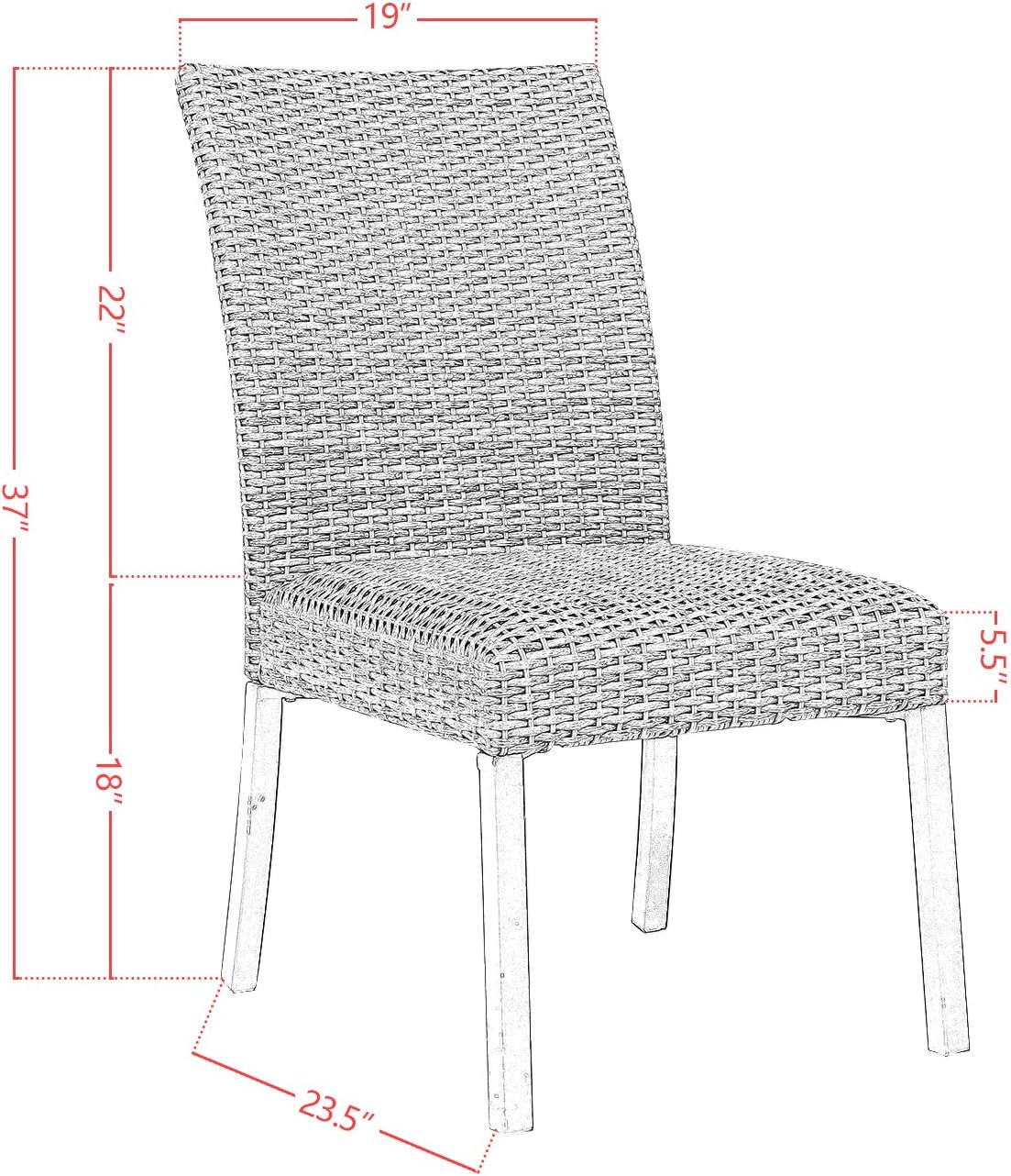 Ulax furniture Patio Rattan Wicker Dining Chairs Indoor Outdoor Woven Padded Chairs (Set of 2)