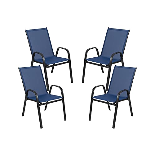 Merrick Lane Set of 4 Manado Series Patio Chairs - Navy Flex Comfort Material - Powder Coated Metal Frame - Stack up to 4 High - Ships Fully Assembled