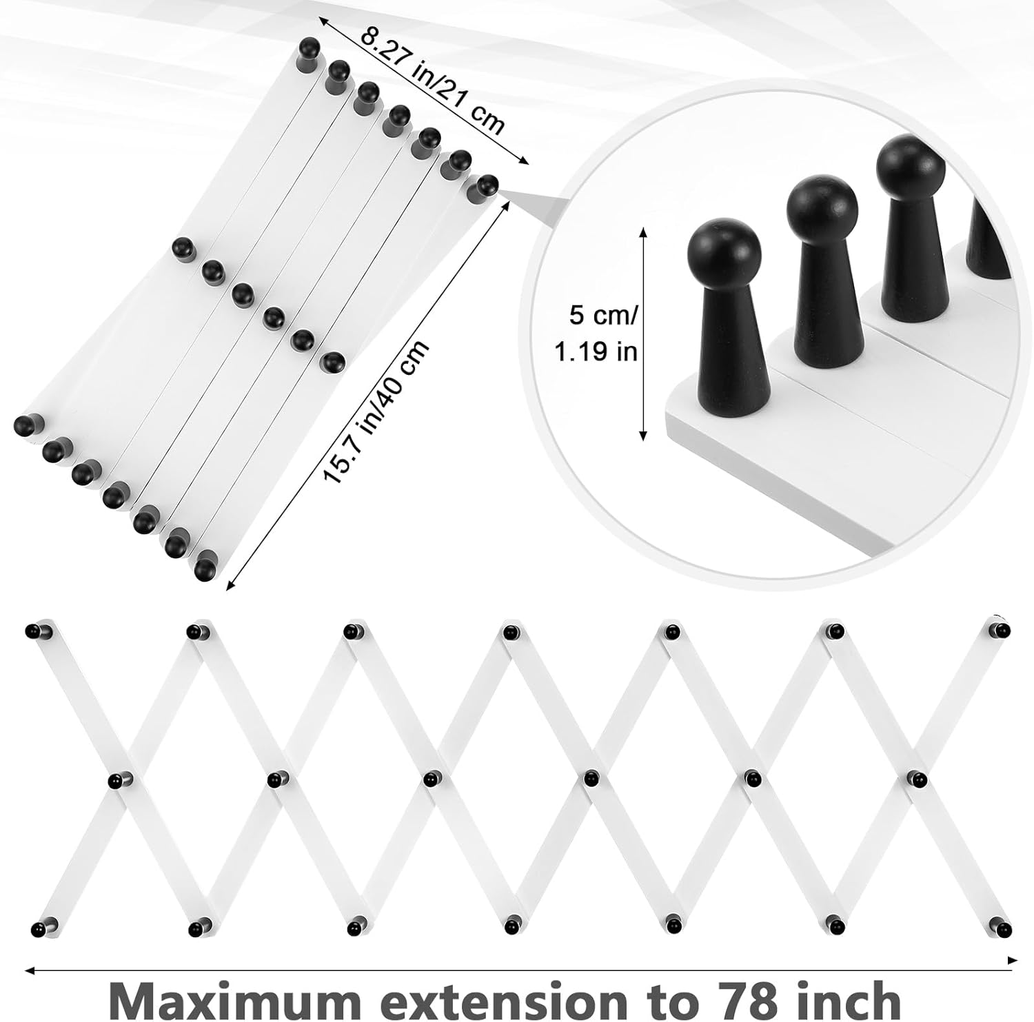 2 Pack Hat Rack Wall Mount Accordion Wall Hanger with 20 Hooks Pine Wood Coat Hanger Wall Expandable Wooden Wall Coat Rack Purse Hat Hooks for Wall Cloth 78