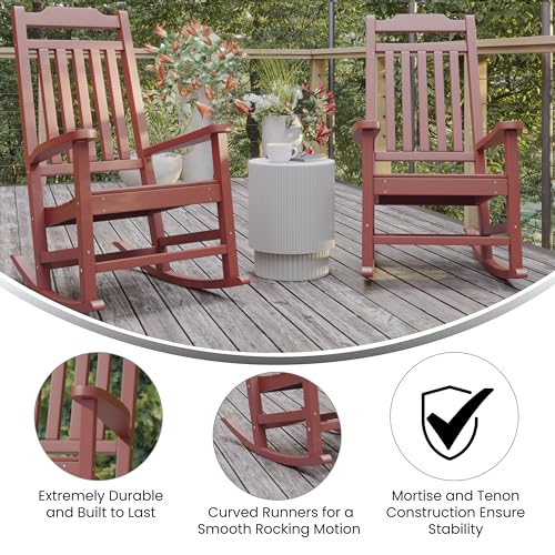 EMMA + OLIVER Set of 2 All-Weather Rocking Chairs in Black Poly Resin Faux Wood - Patio and Yard Furniture