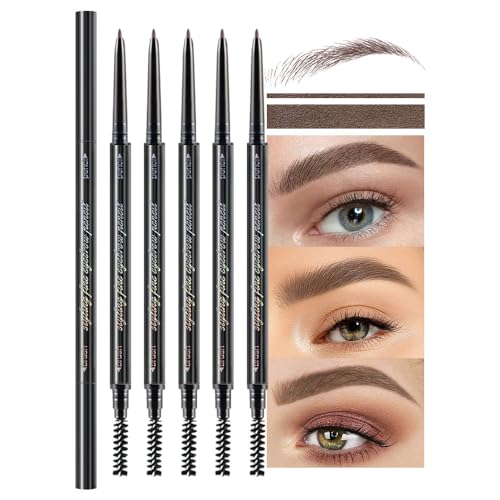 Magic 4 Fork Tip Eyebrow Pen with Dual-ended Eyebrow Brush for Natural-Looking Hair-Like Defined Brows,Waterproof 4 Tipped Precise Brow Pen with Sponge Micro-Fork Tips Applicator (Gray brown)