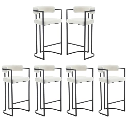 Guyou Modern 26 Inch Counter Height Bar Stools Set of 2, Grey Velvet Counter Stools with Curved Back, Upholstered Barrel Bar Stools with Black Legs, Kitchen Island Stools for Dining Room Home Bar