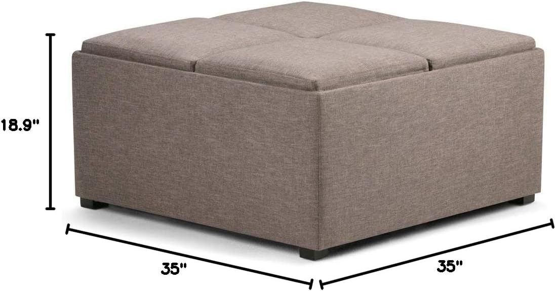 Franklin 35 inch Wide Contemporary Square Table Ottoman Distressed Umber Brown Faux Leather, Foam Faux Leather