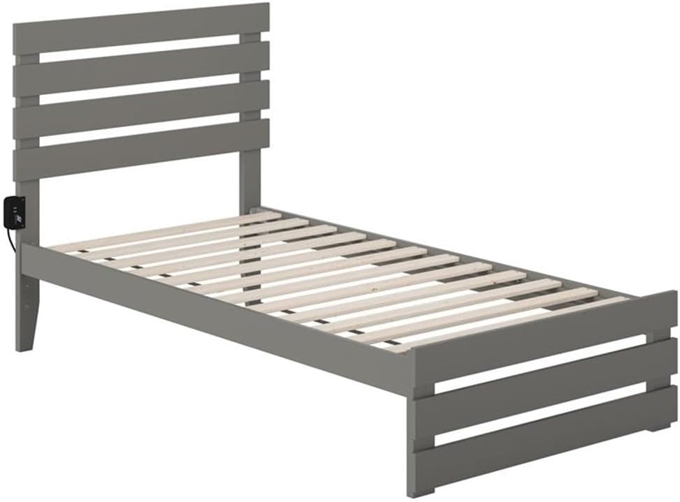 BOWERY HILL Farmhouse Solid Wood Twin Bed with Footboard in Gray