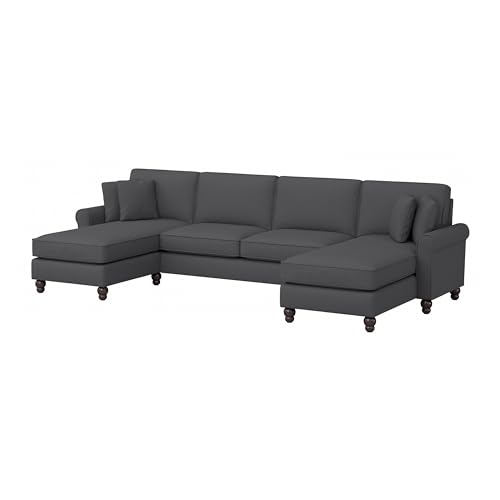 Bush Furniture Hudson Sectional Couch with Double Chaise Lounge, 131W, Charcoal Gray Herringbone
