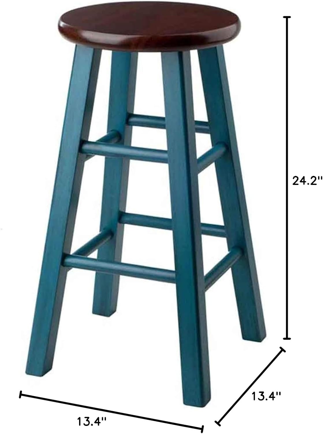 Ivy Counter Stool, Rustic Teal and Walnut - Solid Wood Construction, Sturdy Square Legs, Antique Washed Finish, Smooth Round Seat, Fully Assembled - 24.2