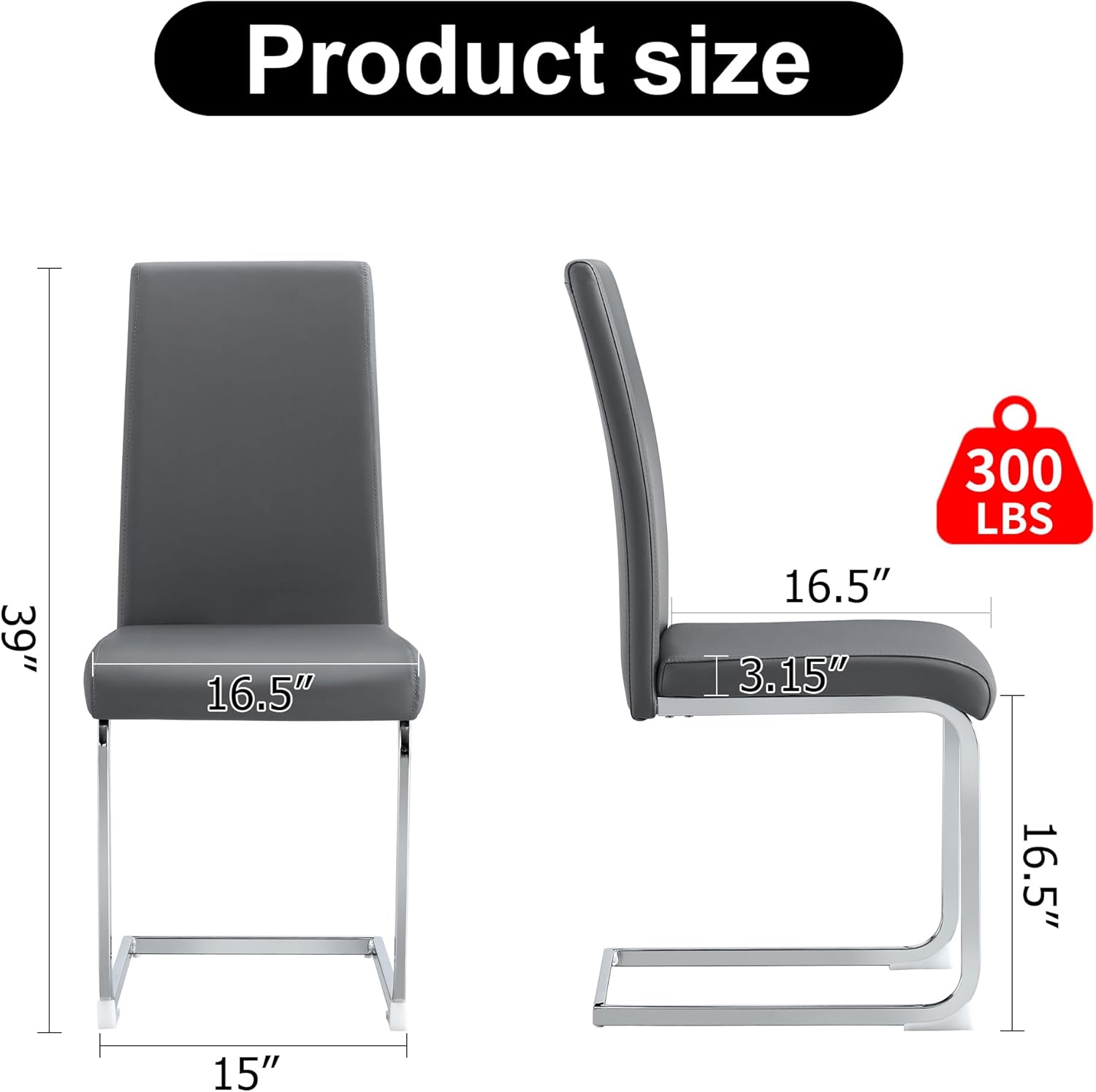 NicBex Dining Chairs Set of 4 Modern Faux Leather High Back Dining Chair Dining Room Kitchen Chairs with Silver Metal Legs,Chairs for Dining Room, Kitchen,Living Room, and Restaurants,Gray