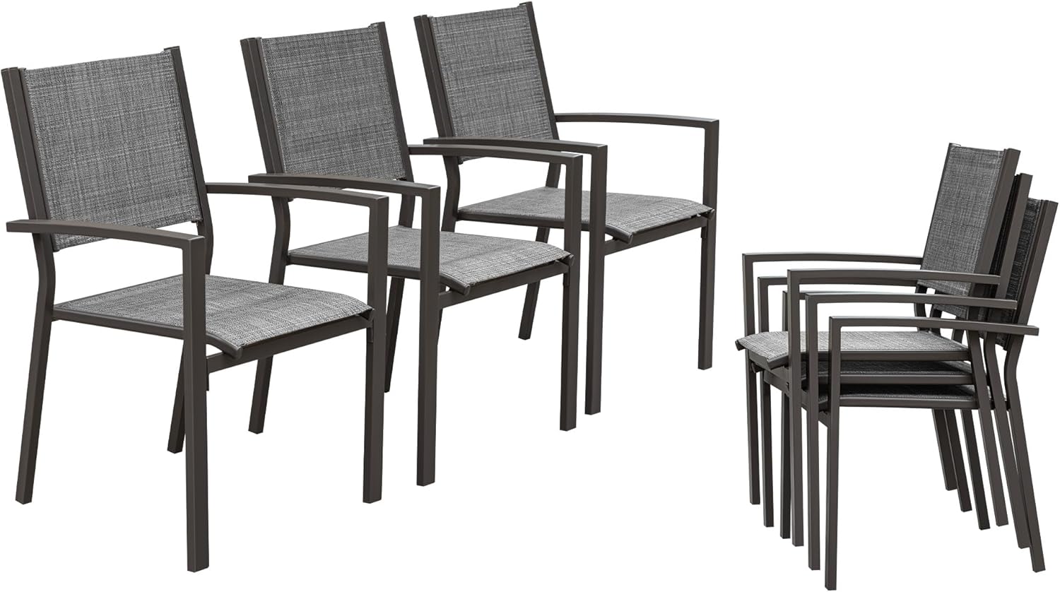 Patio Dining Chairs Set of 6 Stackable Outdoor Chairs with Armrest 290 Lbs Outdoor Textilene Dining Chairs for Backyard, Lawn, Garden, Poolside (Grey)