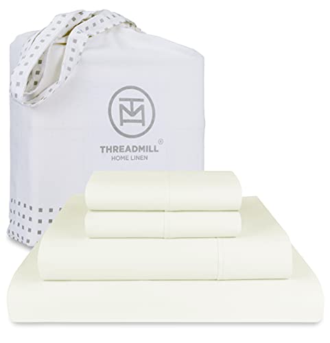 Threadmill 100% American Supima Cotton Sheets, Queen Sheet Set 1000 Thread Count Luxury 4 PC Luxury Bedding Set, Hotel Quality Sateen Weave, Hotel White Sheets with Elasticized Deep Pocket