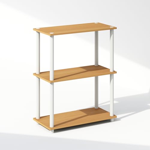 Furinno Turn-N-Tube Multipurpose Corner Shelf, Display Rack, Bookshelf, White Oak, Stainless Steel Tubes