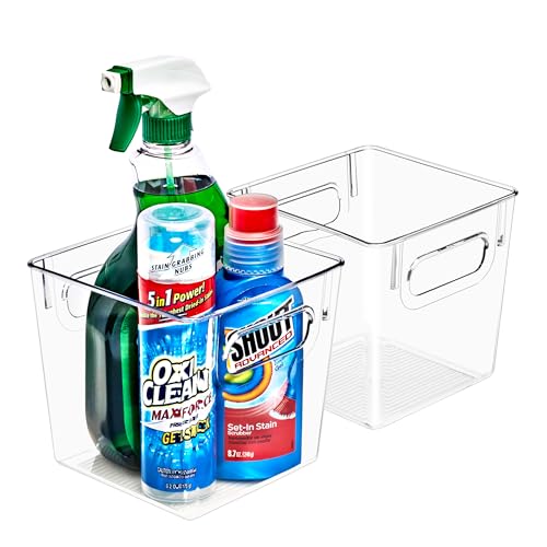 Sorbus 8 Pack Medium Clear Plastic Storage Bins, Clear Organizer Bins with Handle for Kitchen, Pantry, Cabinet, Refrigerator, Craft, Toys, Clothes, Closet, Under Sink, Bathroom Organizers and Storage