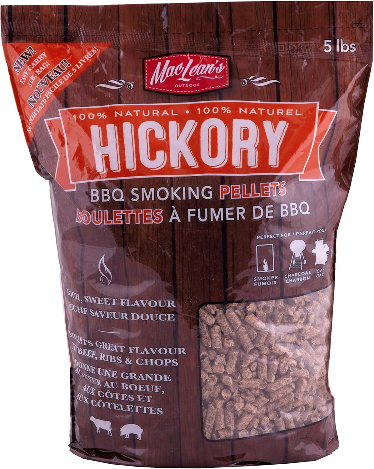 MacLean's Authentic Hickory Wood Smoking Pellets, 5 Pound Bag