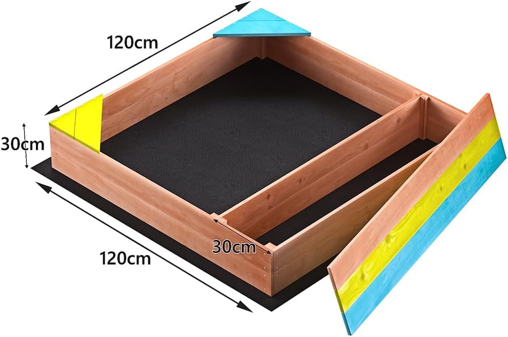 Wooden Cedar Sand Box, Large Kids' Outdoor Wooden Sandbox with Seat Boards, Kids Sand Boxes, Bottom Liner Included, 47.25