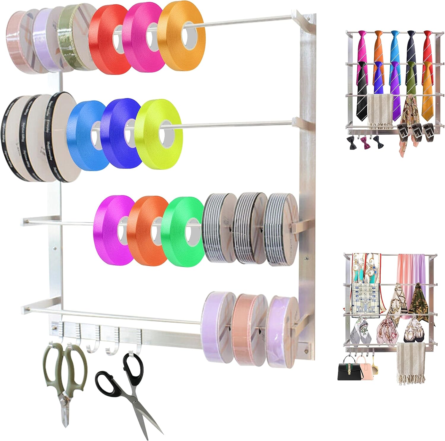 Retail Display Scarf &Tie Rack, Belt Towel Ribbon Organizer Rack with 5 Hooks, Wall Mount Ribbon Rack Tie Scarves Towel Rack,Pants Belt Rack, Necktie Holder for Home Clothing Retail Store Flower Shop
