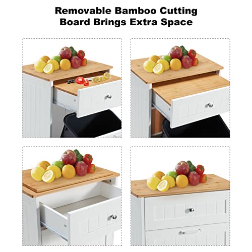 Tilt Out Trash Cabinet, Kitchen Freestanding Wood Recycling Trash Cabinet with Drawer & Cutting Board, Recycling Cabinet with Hideaway Drawer, 10 Gallon Tilt Out Trash Cabinet Kitchen(White)