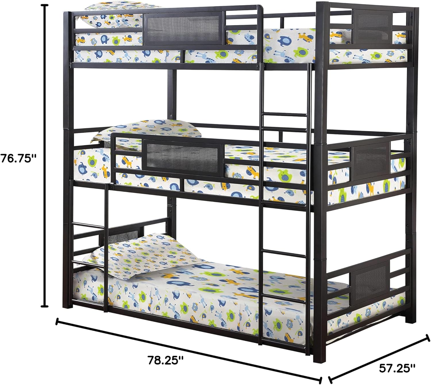 Coaster Furniture Rogen Modern Heavy Duty Metal Triple Bunk Bed Full Size Platform Frame Removable Trays Included Dark Bronze 460394F