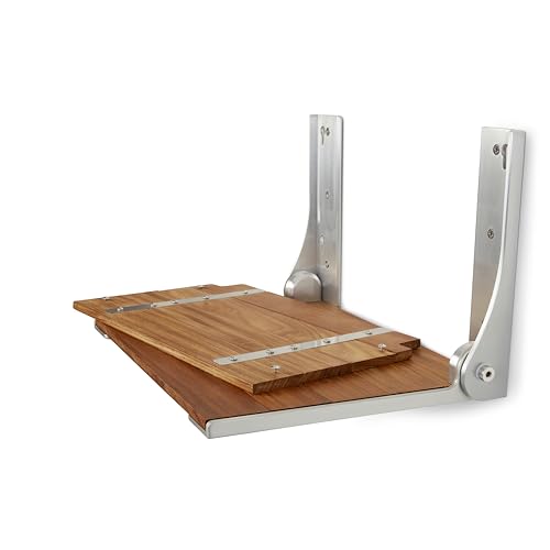 Seachrome Silhouette Natural Teak Wood Wall Mount Folding Shower Seat Bench with Matte Black Frame