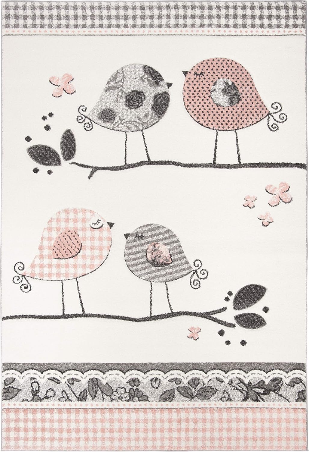 SAFAVIEH Carousel Kids Collection Area Rug - 8' x 10', Pink & Ivory, Birds Design, Non-Shedding & Easy Care, Ideal for High Traffic Areas for Boys & Girls in Playroom, Nursery, Bedroom (CRK153P)