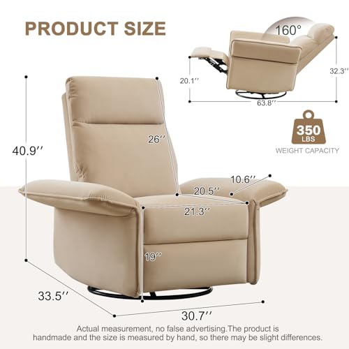 Swivel Rocker Recliner Chairs, Nursery Glider with Adjustable Armrest, Upgraded Velvet Rocking Recliners Chair for Small Spaces, Living Room, Nursery, Green
