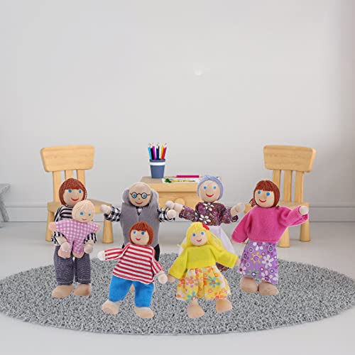 Dollhouse Family People Figures, 7 Pieces Wooden Doll House Family Dolls Mini Doll Family Pretend Play Figures Miniature Dollhouse Doll Figures (A)