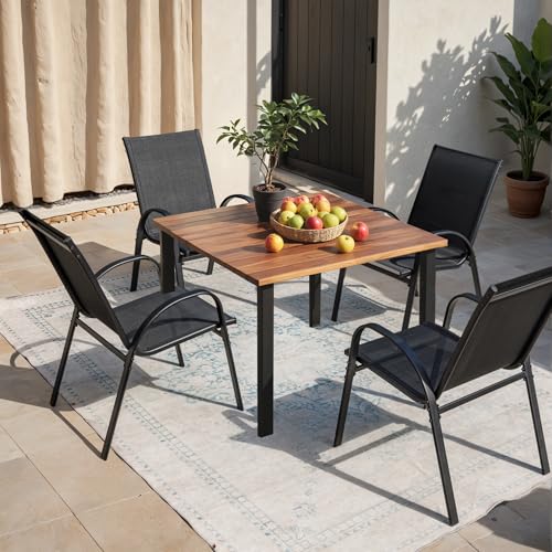 Homall Patio Chairs Teslin Stackable Outdoor Chairs Dining Chairs Set of 4 for Lawn Balcony Porch Outside (Grey)