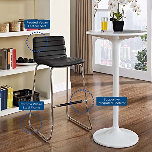 Modway Dive Modern Ribbed Faux Leather Upholstered Bar Stool in White