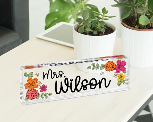 Personalized Teacher Desk Name Plate, Custom Teacher Name Plate for Desk, Teacher Acrylic Block, Teacher Appreciation Gift, Rainbow Teacher Desk Decor