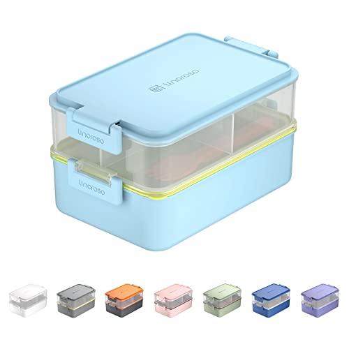 linoroso Stackable Bento Box Adult Lunch Box | Meet All You On-the-Go Needs for Food, Salad, and Snack Box, Premium Bento Lunch Box for Adults Include Utensil Set, Dressing Containers - Pale Mint