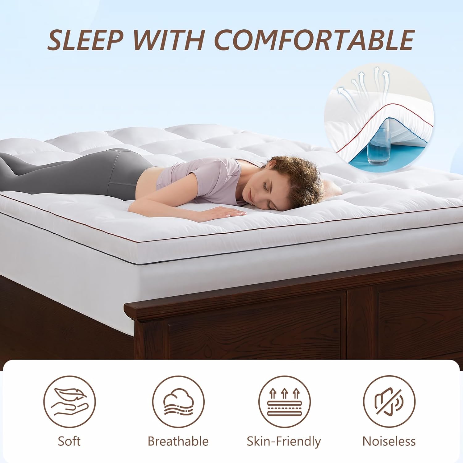 Mattress Topper King - Pillow Top Mattress Topper Pad Extra Thick Cover with Deep Pocket - Mattress Topper for back pain - Overfilled 3D Snow Down Alternative Plush Mattress Topper (King,White)