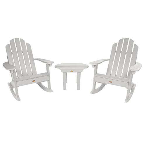 Highwood Classic Westport 2 Adirondack Rocking Chairs with Side Table, 3 Piece Set, Weathered Acorn