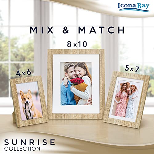 Icona Bay - 8x10 Mat to 5x7 White Picture Frame - Painted Solid One-Piece Wood Composite, Modern Farmhouse - Sunrise Collection