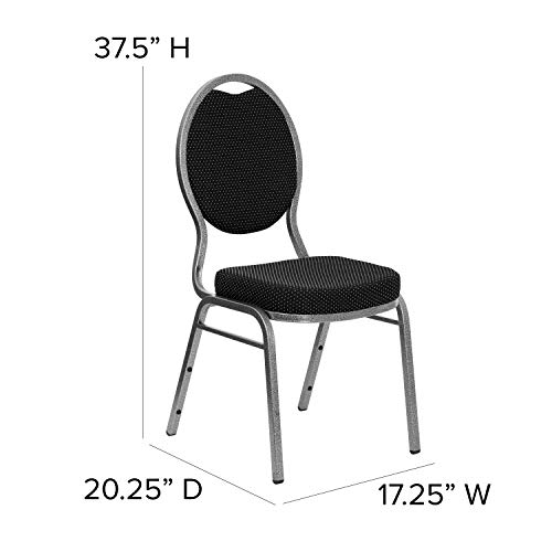 Flash Furniture 4 Pack HERCULES Series Teardrop Back Stacking Banquet Chair in Black Patterned Fabric - Silver Vein Frame