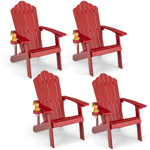 ORALNER Outdoor Adirondack Chair with Cup Holder, Plastic Resin Outdoor Deck Chair, 380 LBS Capacity, for Patio, Backyard, Porch, Balcony, Poolside, Garden, Lawn, Firepit (1, Black)